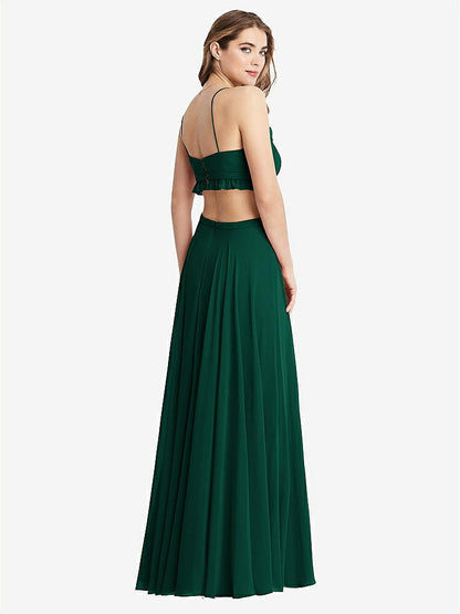 【STYLE: LB014】Ruffled Chiffon Cutout Maxi Dress - Jessie【COLOR: Hunter Green】