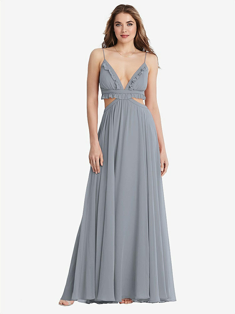 【STYLE: LB014】Ruffled Chiffon Cutout Maxi Dress - Jessie【COLOR: Platinum】