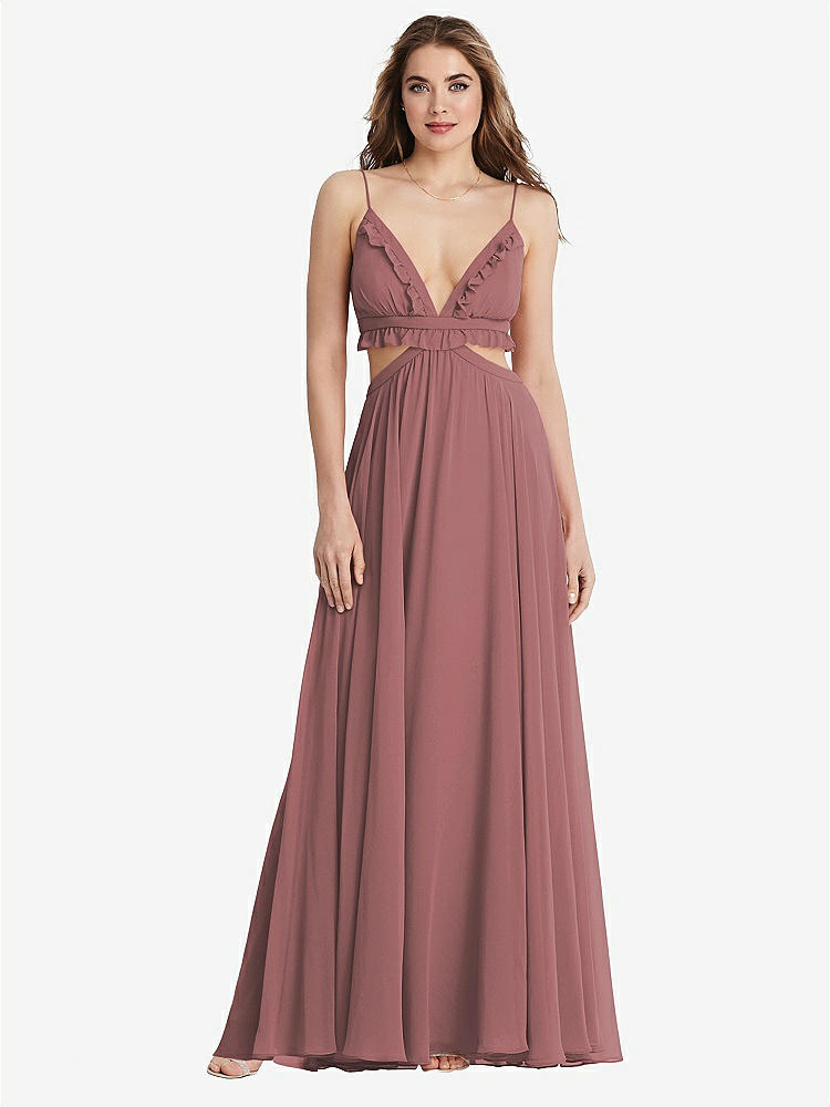 【STYLE: LB014】Ruffled Chiffon Cutout Maxi Dress - Jessie【COLOR: Rosewood】