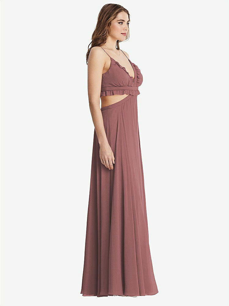 【STYLE: LB014】Ruffled Chiffon Cutout Maxi Dress - Jessie【COLOR: Rosewood】