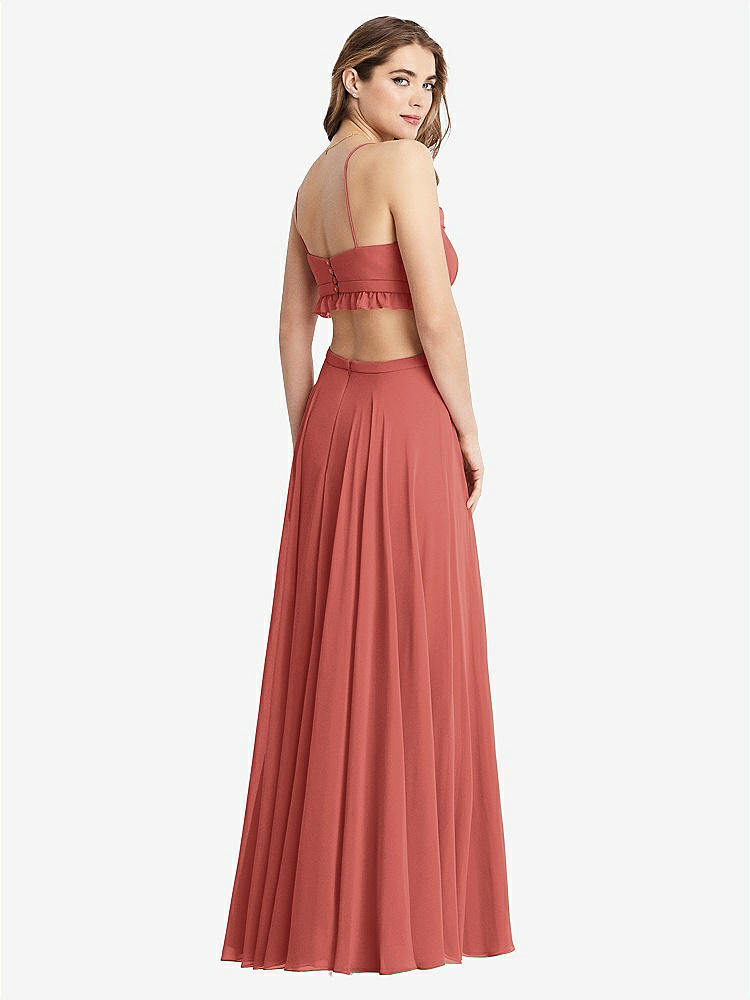 【STYLE: LB014】Ruffled Chiffon Cutout Maxi Dress - Jessie【COLOR: Coral Pink】