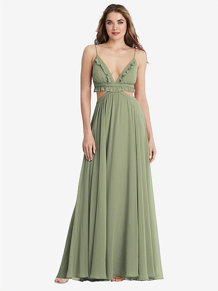 【STYLE: LB014】Ruffled Chiffon Cutout Maxi Dress - Jessie【COLOR: Sage】
