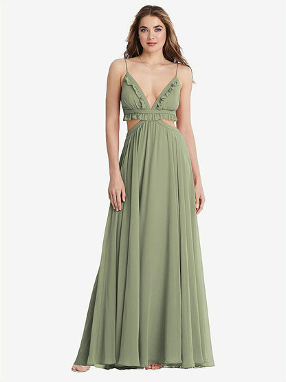 【STYLE: LB014】Ruffled Chiffon Cutout Maxi Dress - Jessie【COLOR: Sage】