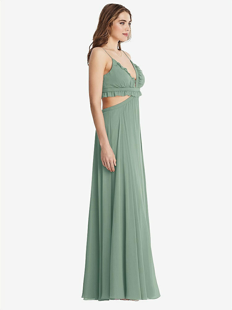 【STYLE: LB014】Ruffled Chiffon Cutout Maxi Dress - Jessie【COLOR: Seagrass】