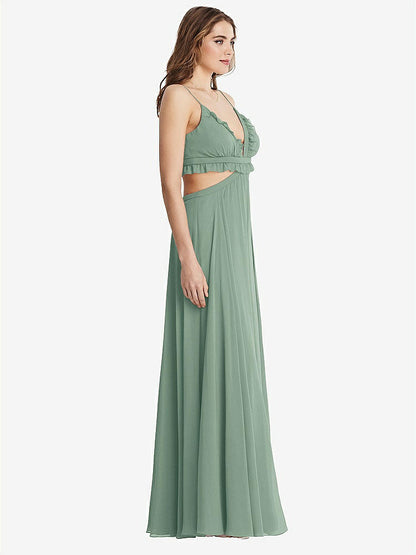 【STYLE: LB014】Ruffled Chiffon Cutout Maxi Dress - Jessie【COLOR: Seagrass】