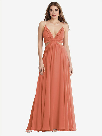 【STYLE: LB014】Ruffled Chiffon Cutout Maxi Dress - Jessie【COLOR: Terracotta Copper】