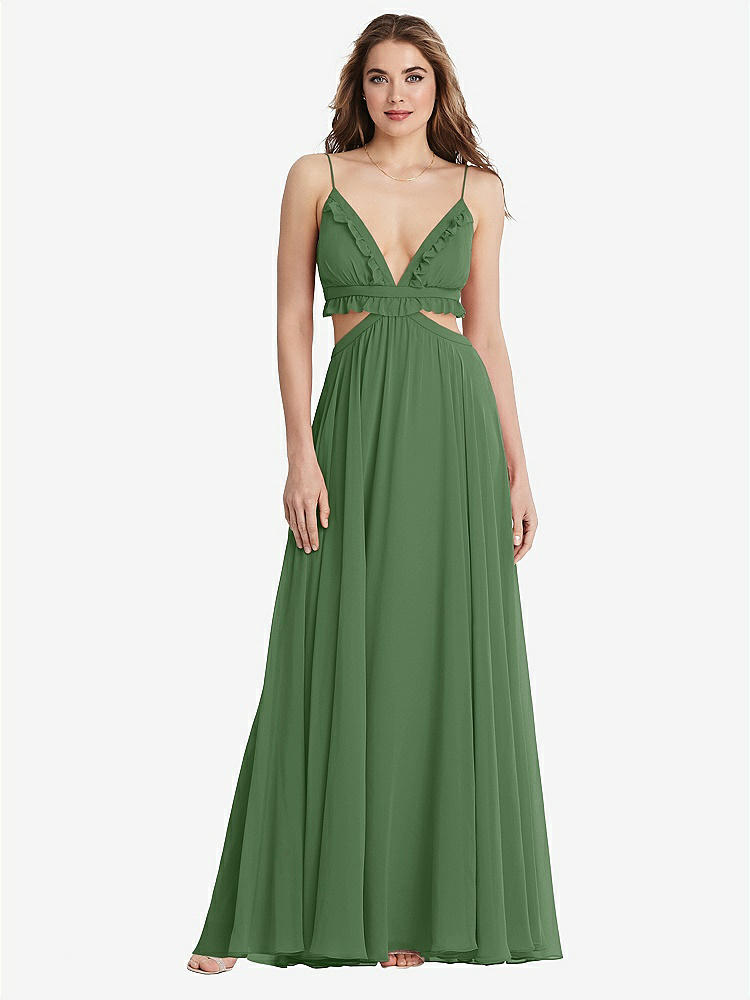 【STYLE: LB014】Ruffled Chiffon Cutout Maxi Dress - Jessie【COLOR: Vineyard Green】