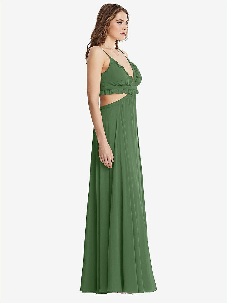 【STYLE: LB014】Ruffled Chiffon Cutout Maxi Dress - Jessie【COLOR: Vineyard Green】