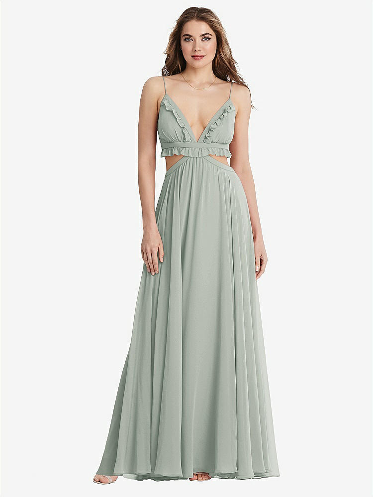 【STYLE: LB014】Ruffled Chiffon Cutout Maxi Dress - Jessie【COLOR: Willow Green】