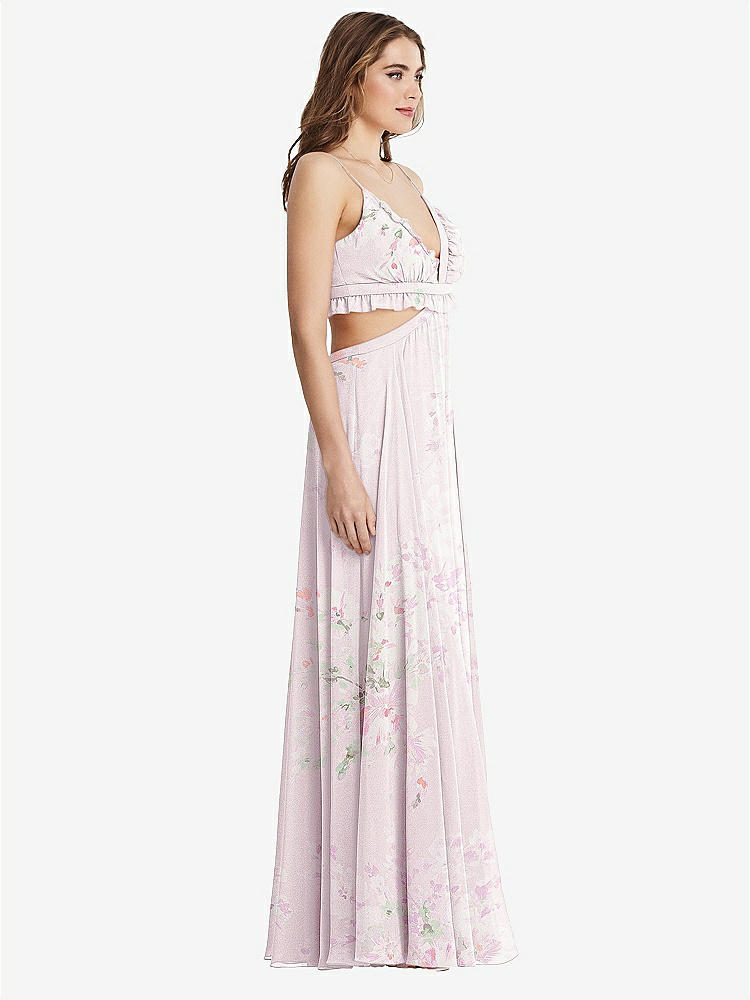【STYLE: LB014】Ruffled Chiffon Cutout Maxi Dress - Jessie【COLOR: Watercolor Print】