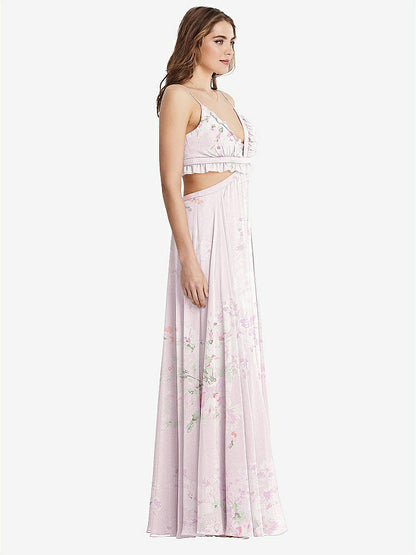 【STYLE: LB014】Ruffled Chiffon Cutout Maxi Dress - Jessie【COLOR: Watercolor Print】