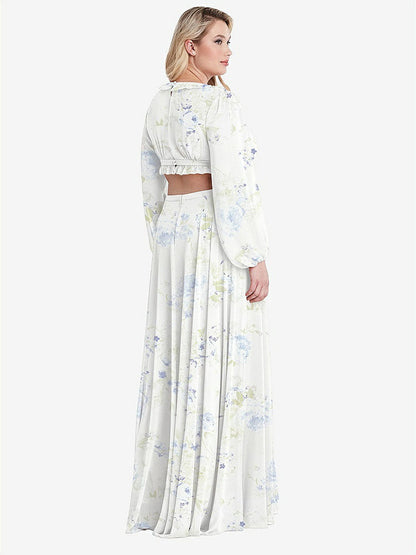 【STYLE: LB015】Bishop Sleeve Ruffled Chiffon Cutout Maxi Dress - Harlow 【COLOR: Bleu Garden】