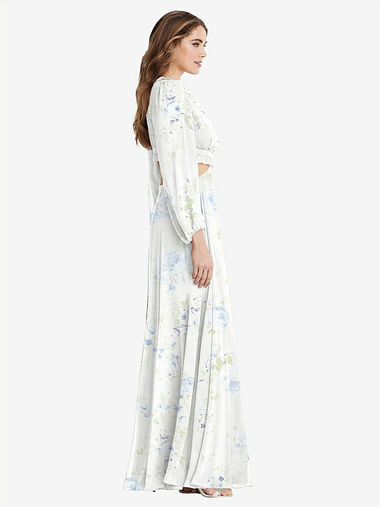 【STYLE: LB015】Bishop Sleeve Ruffled Chiffon Cutout Maxi Dress - Harlow 【COLOR: Bleu Garden】