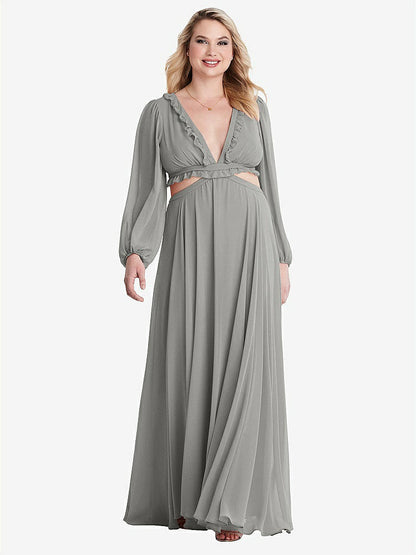 【STYLE: LB015】Bishop Sleeve Ruffled Chiffon Cutout Maxi Dress - Harlow 【COLOR: Chelsea Gray】