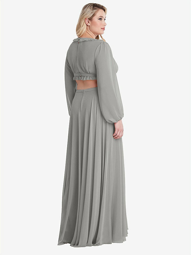 【STYLE: LB015】Bishop Sleeve Ruffled Chiffon Cutout Maxi Dress - Harlow 【COLOR: Chelsea Gray】