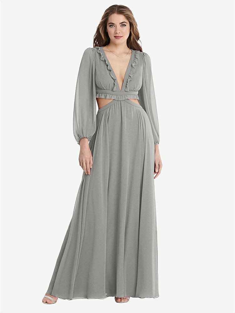 【STYLE: LB015】Bishop Sleeve Ruffled Chiffon Cutout Maxi Dress - Harlow 【COLOR: Chelsea Gray】