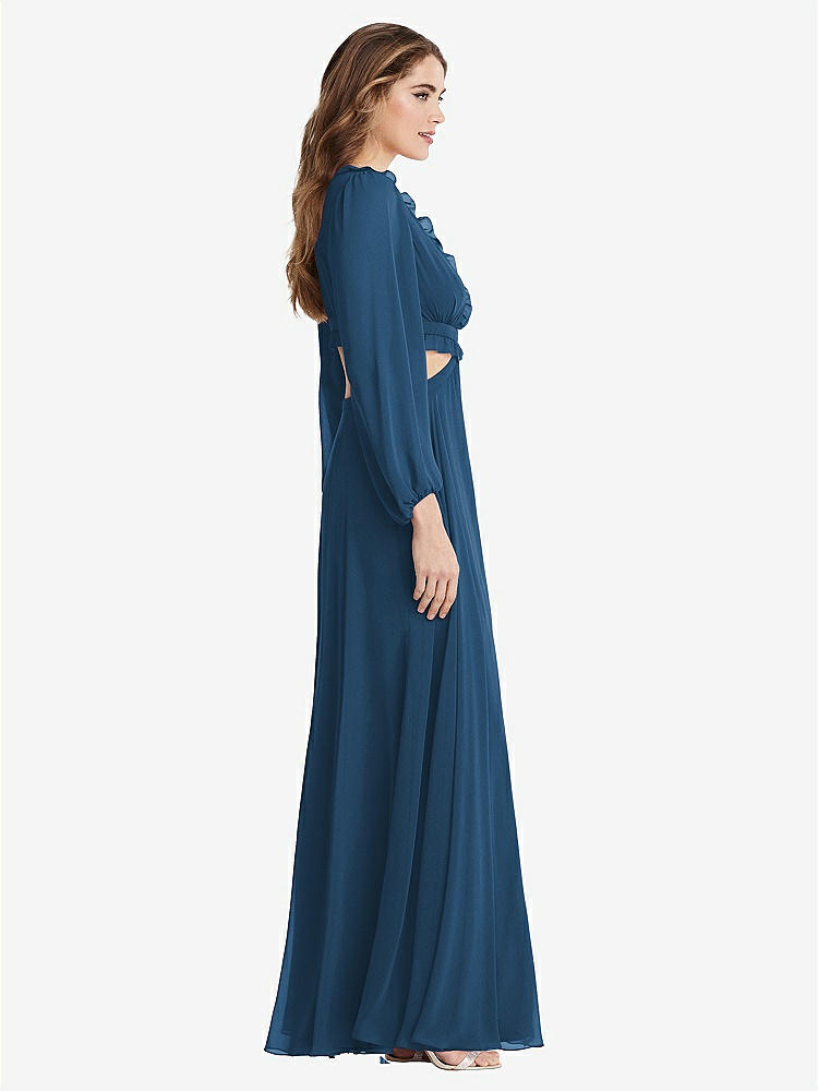 【STYLE: LB015】Bishop Sleeve Ruffled Chiffon Cutout Maxi Dress - Harlow 【COLOR: Dusk Blue】