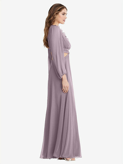 【STYLE: LB015】Bishop Sleeve Ruffled Chiffon Cutout Maxi Dress - Harlow 【COLOR: Lilac Dusk】