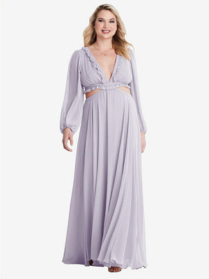 【STYLE: LB015】Bishop Sleeve Ruffled Chiffon Cutout Maxi Dress - Harlow 【COLOR: Moondance】