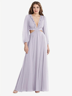 【STYLE: LB015】Bishop Sleeve Ruffled Chiffon Cutout Maxi Dress - Harlow 【COLOR: Moondance】