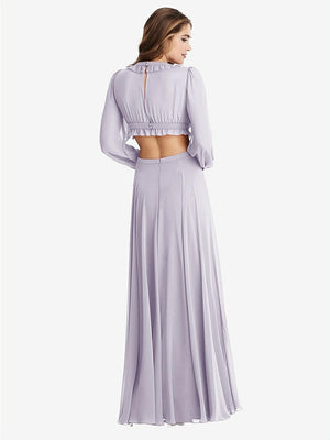 【STYLE: LB015】Bishop Sleeve Ruffled Chiffon Cutout Maxi Dress - Harlow 【COLOR: Moondance】