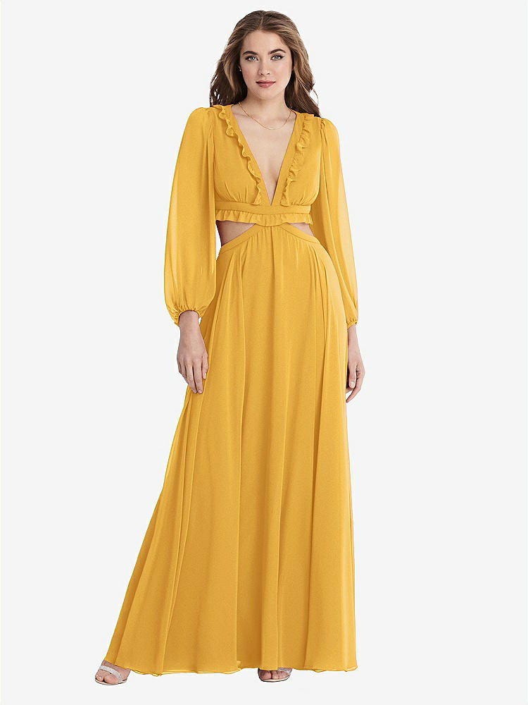 【STYLE: LB015】Bishop Sleeve Ruffled Chiffon Cutout Maxi Dress - Harlow 【COLOR: NYC Yellow】