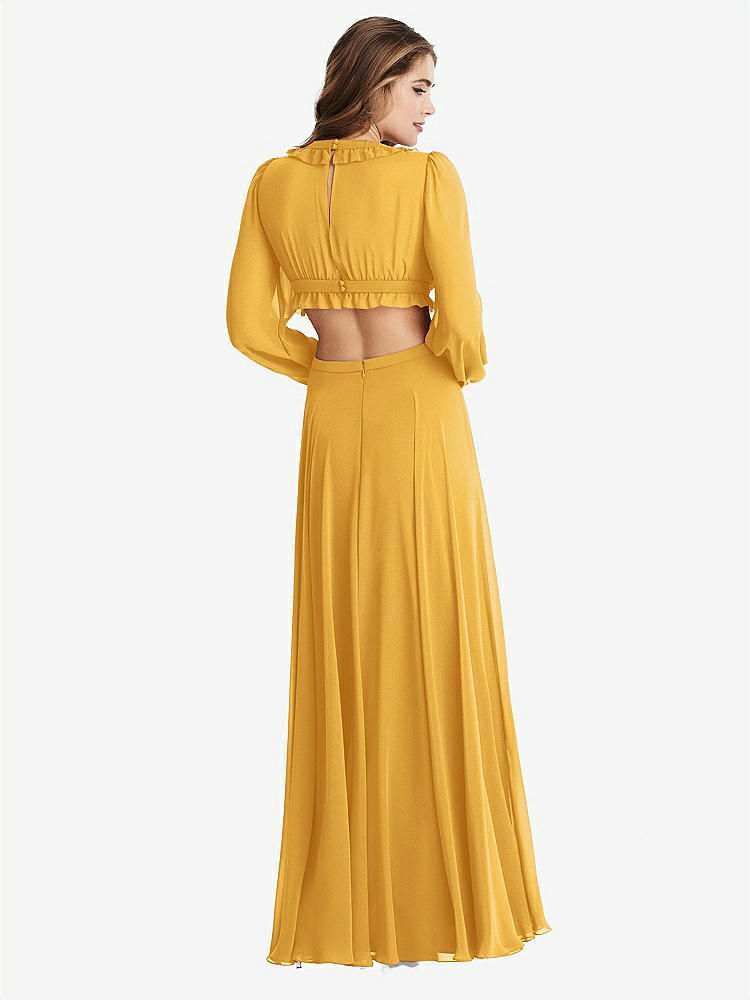 【STYLE: LB015】Bishop Sleeve Ruffled Chiffon Cutout Maxi Dress - Harlow 【COLOR: NYC Yellow】