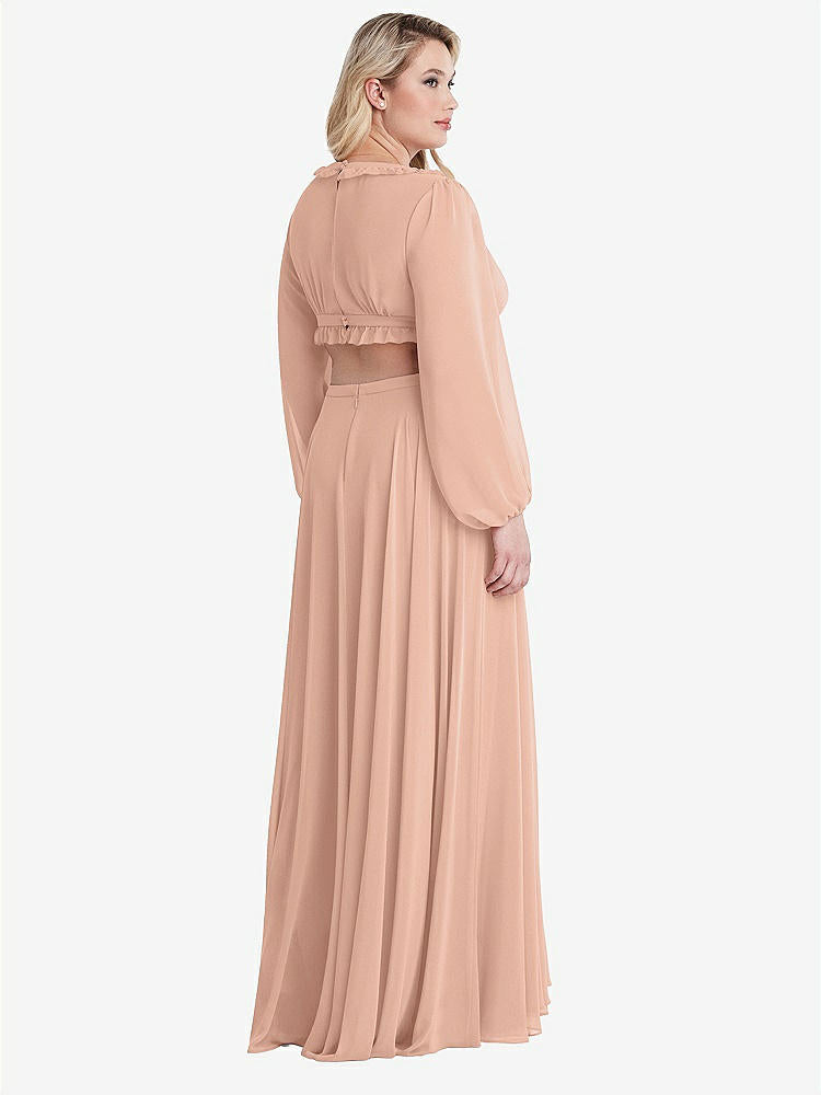 【STYLE: LB015】Bishop Sleeve Ruffled Chiffon Cutout Maxi Dress - Harlow 【COLOR: Pale Peach】