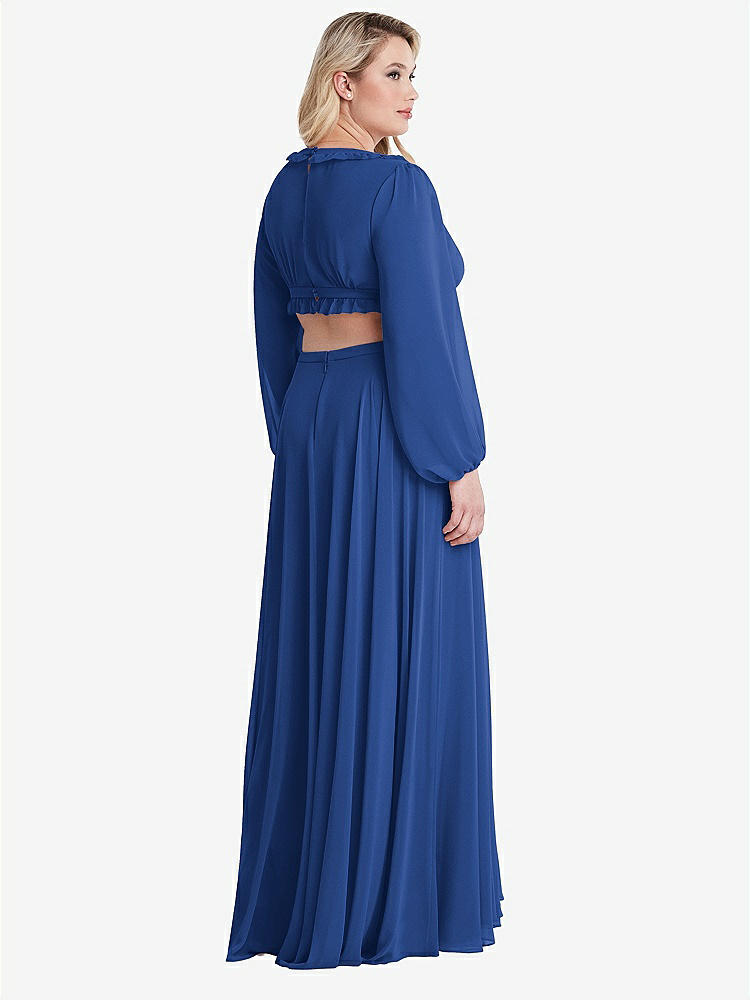 【STYLE: LB015】Bishop Sleeve Ruffled Chiffon Cutout Maxi Dress - Harlow 【COLOR: Classic Blue】
