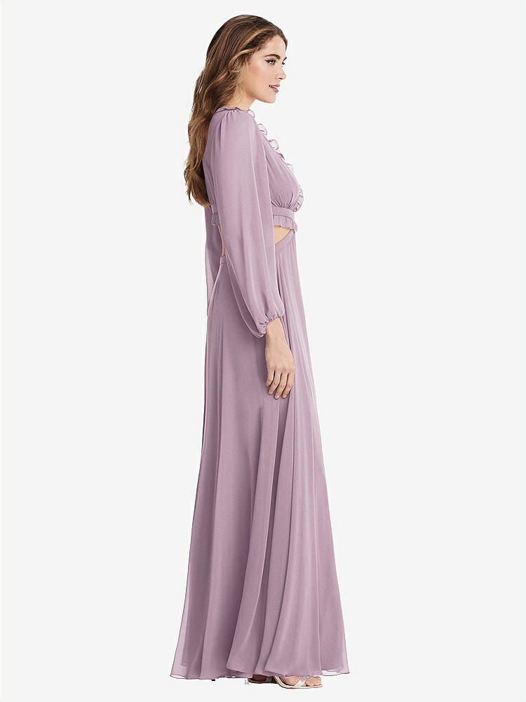 【STYLE: LB015】Bishop Sleeve Ruffled Chiffon Cutout Maxi Dress - Harlow 【COLOR: Suede Rose】