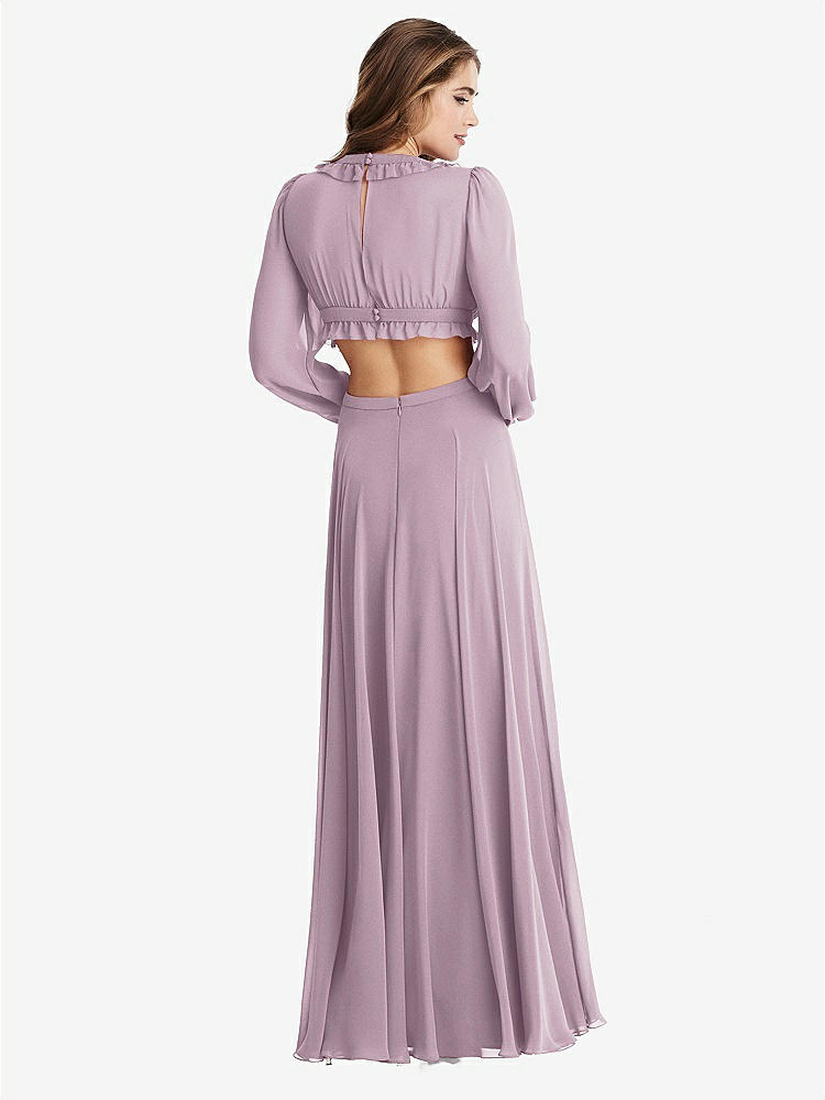 【STYLE: LB015】Bishop Sleeve Ruffled Chiffon Cutout Maxi Dress - Harlow 【COLOR: Suede Rose】