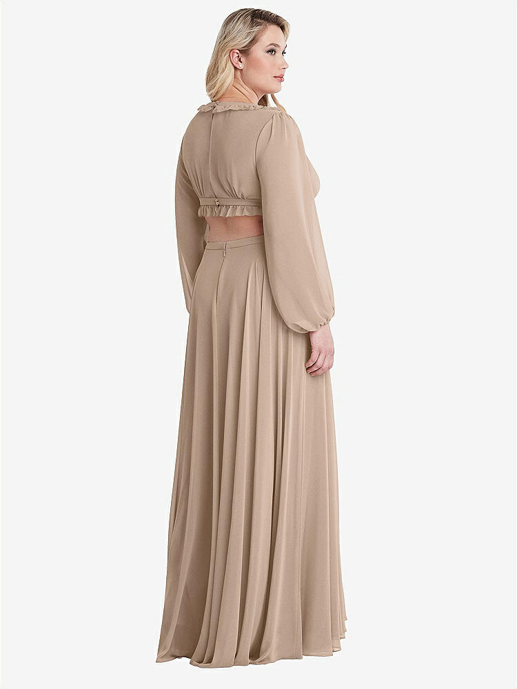 【STYLE: LB015】Bishop Sleeve Ruffled Chiffon Cutout Maxi Dress - Harlow 【COLOR: Topaz】