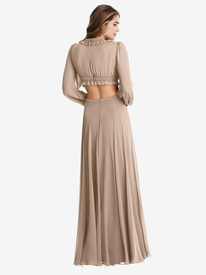 【STYLE: LB015】Bishop Sleeve Ruffled Chiffon Cutout Maxi Dress - Harlow 【COLOR: Topaz】