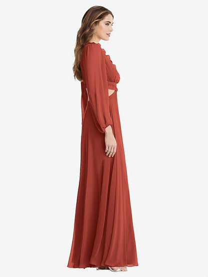 【NEW】【STYLE: LB015】ビショップ 袖 フリル シフォン カットアウト マキシ ドレス  -  ハーロー 【COLOR: Amber Sunset】【SIZE: 00-30W】