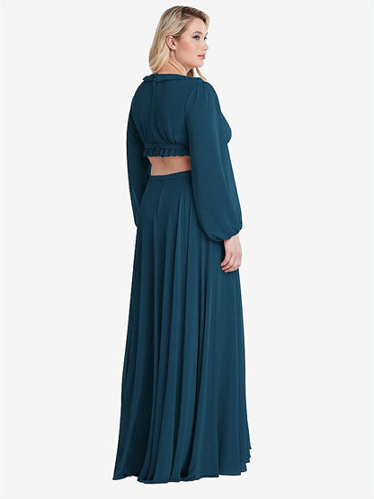 【NEW】【STYLE: LB015】ビショップ 袖 フリル シフォン カットアウト マキシ ドレス  -  ハーロー 【COLOR: Atlantic Blue】【SIZE: 00-30W】