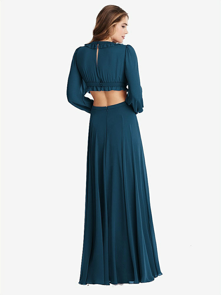 【STYLE: LB015】Bishop Sleeve Ruffled Chiffon Cutout Maxi Dress - Harlow 【COLOR: Atlantic Blue】