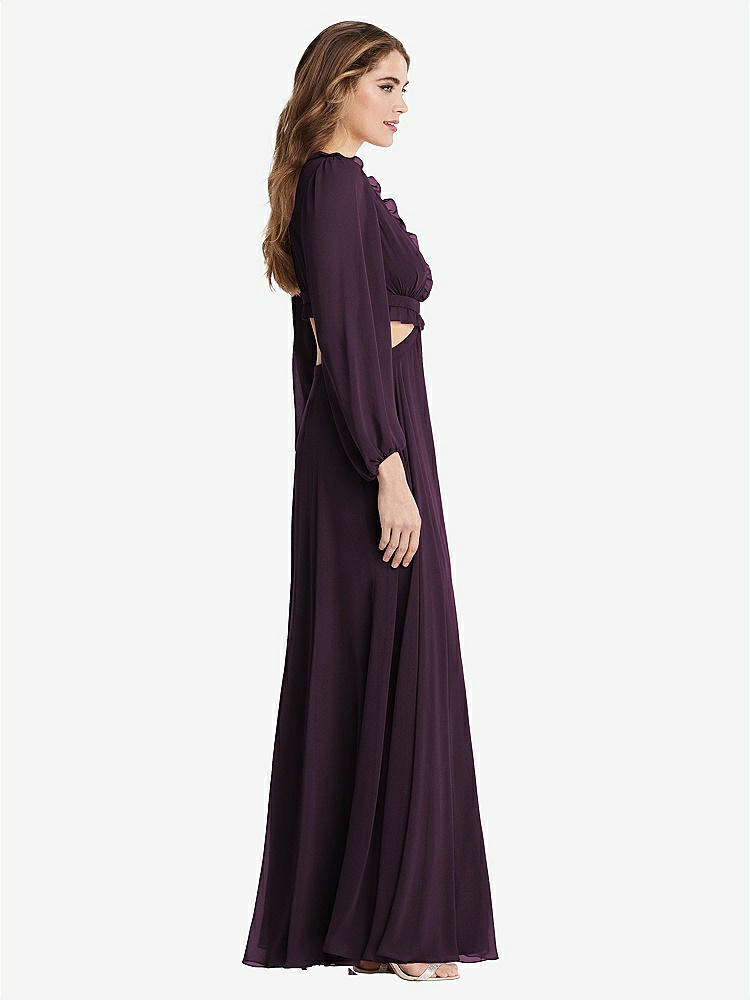 【STYLE: LB015】Bishop Sleeve Ruffled Chiffon Cutout Maxi Dress - Harlow 【COLOR: Aubergine】