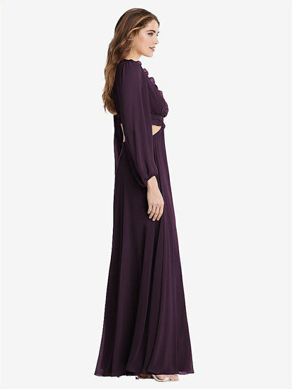【NEW】【STYLE: LB015】ビショップ 袖 フリル シフォン カットアウト マキシ ドレス  -  ハーロー 【COLOR: Aubergine】【SIZE: 00-30W】