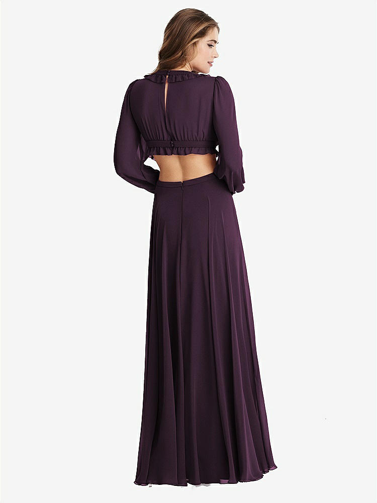 【NEW】【STYLE: LB015】ビショップ 袖 フリル シフォン カットアウト マキシ ドレス  -  ハーロー 【COLOR: Aubergine】【SIZE: 00-30W】
