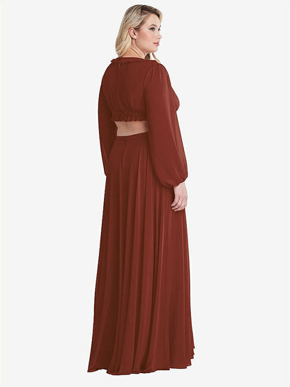 【STYLE: LB015】Bishop Sleeve Ruffled Chiffon Cutout Maxi Dress - Harlow 【COLOR: Auburn Moon】