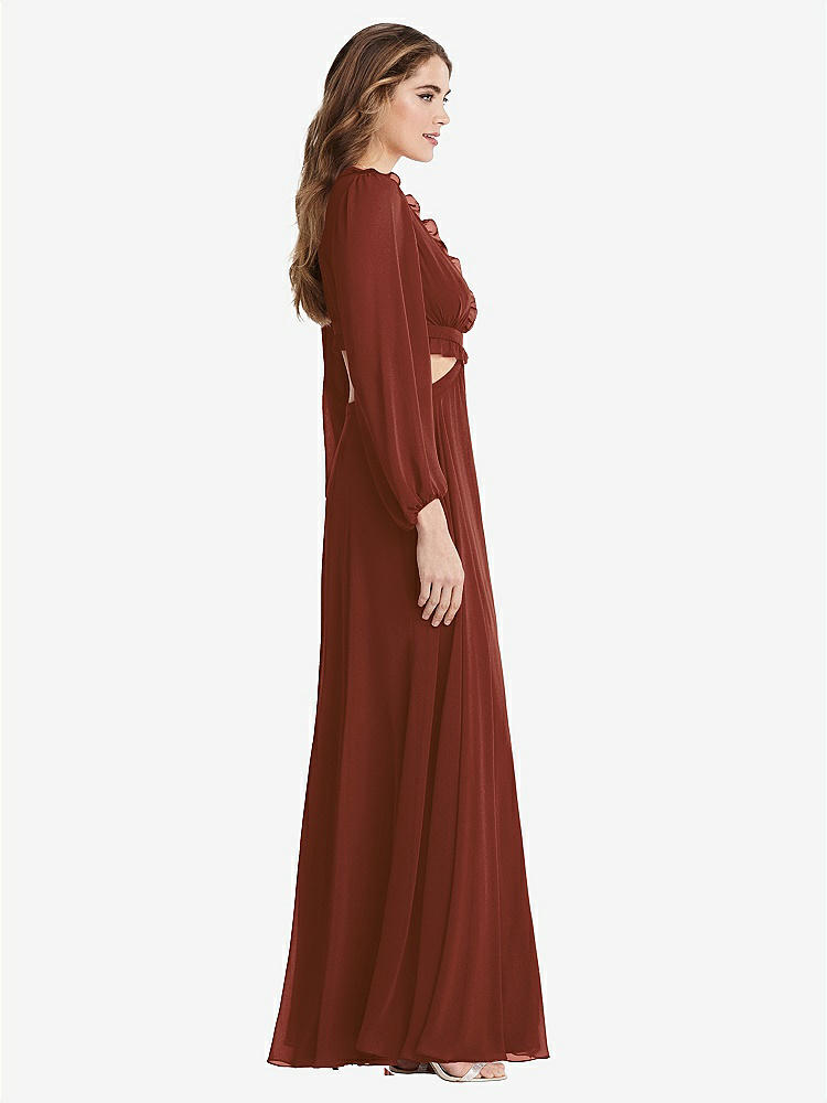 【STYLE: LB015】Bishop Sleeve Ruffled Chiffon Cutout Maxi Dress - Harlow 【COLOR: Auburn Moon】