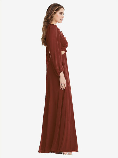 【STYLE: LB015】Bishop Sleeve Ruffled Chiffon Cutout Maxi Dress - Harlow 【COLOR: Auburn Moon】