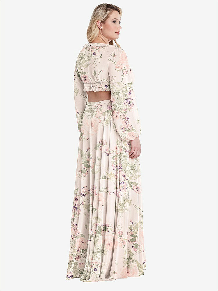 【STYLE: LB015】Bishop Sleeve Ruffled Chiffon Cutout Maxi Dress - Harlow 【COLOR: Blush Garden】