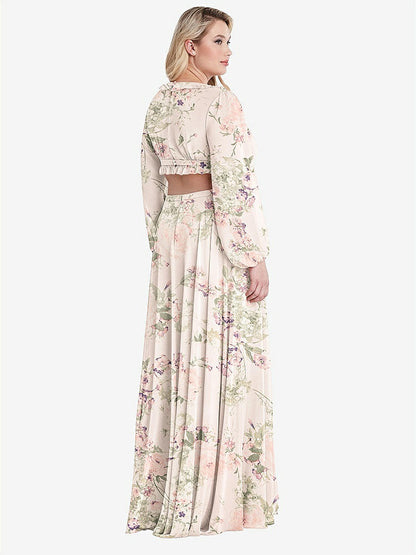 【STYLE: LB015】Bishop Sleeve Ruffled Chiffon Cutout Maxi Dress - Harlow 【COLOR: Blush Garden】