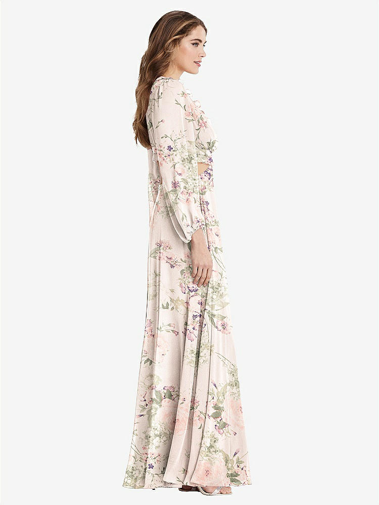 【STYLE: LB015】Bishop Sleeve Ruffled Chiffon Cutout Maxi Dress - Harlow 【COLOR: Blush Garden】