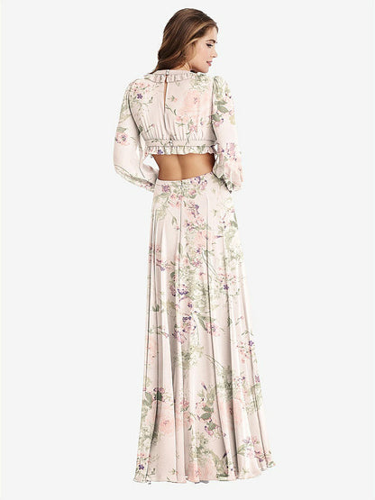【STYLE: LB015】Bishop Sleeve Ruffled Chiffon Cutout Maxi Dress - Harlow 【COLOR: Blush Garden】