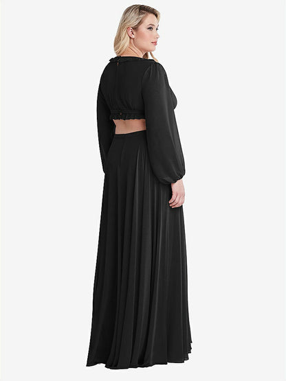 【NEW】【STYLE: LB015】ビショップ 袖 フリル シフォン カットアウト マキシ ドレス  -  ハーロー 【COLOR: Black】【SIZE: 00-30W】