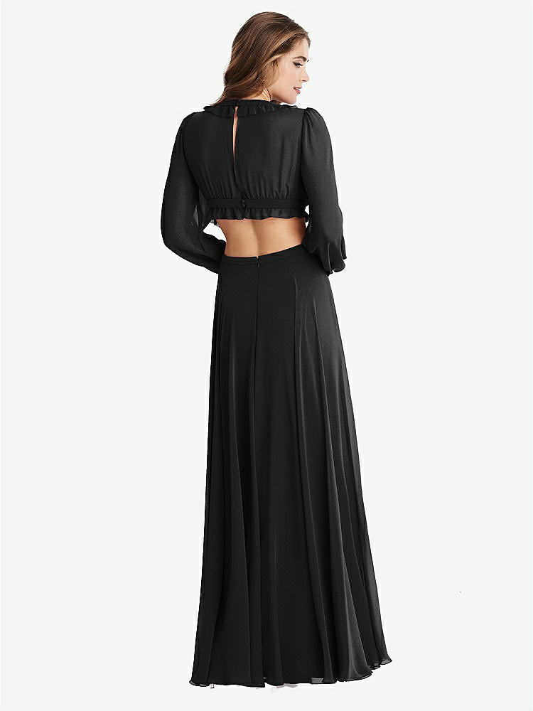 【STYLE: LB015】Bishop Sleeve Ruffled Chiffon Cutout Maxi Dress - Harlow 【COLOR: Black】