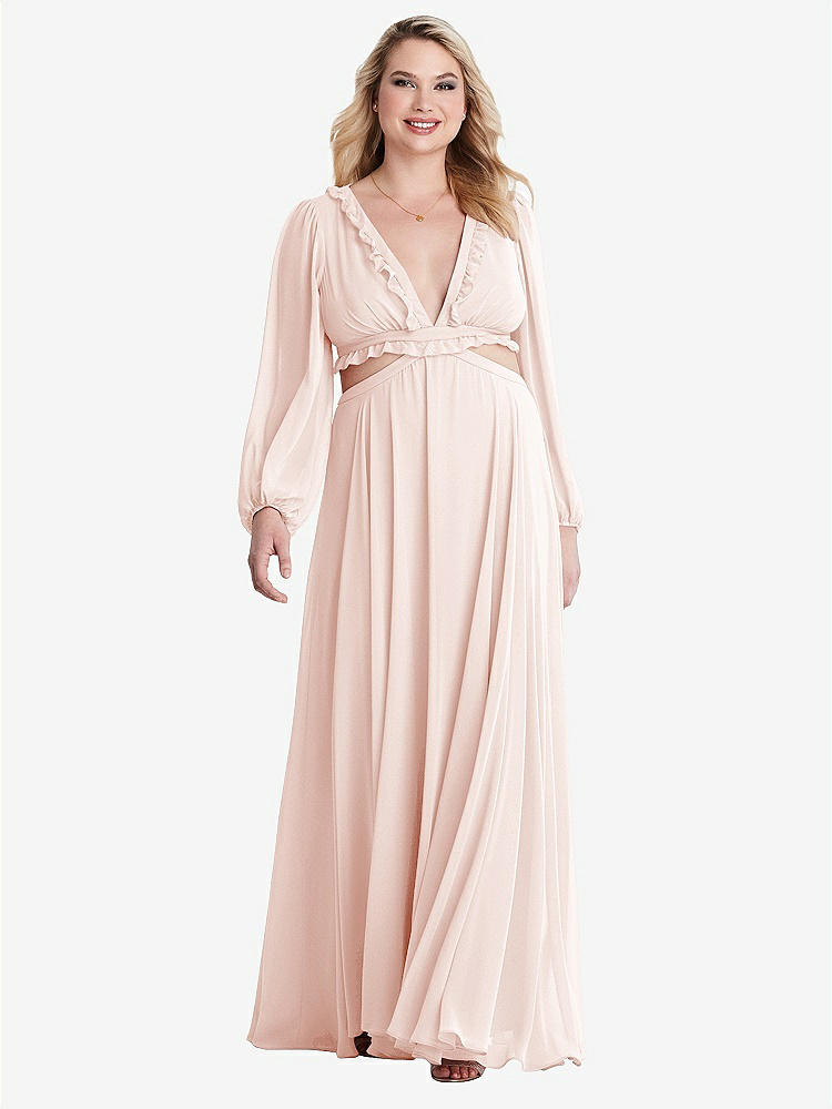 【NEW】【STYLE: LB015】ビショップ 袖 フリル シフォン カットアウト マキシ ドレス  -  ハーロー 【COLOR: Blush】【SIZE: 00-30W】