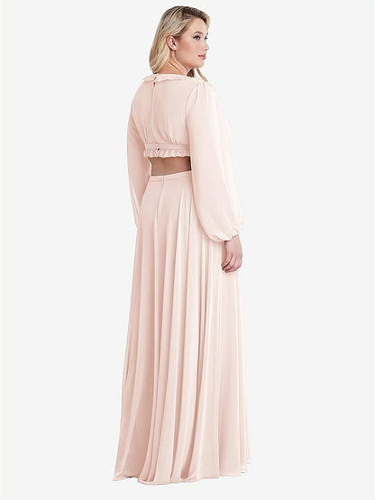 【NEW】【STYLE: LB015】ビショップ 袖 フリル シフォン カットアウト マキシ ドレス  -  ハーロー 【COLOR: Blush】【SIZE: 00-30W】